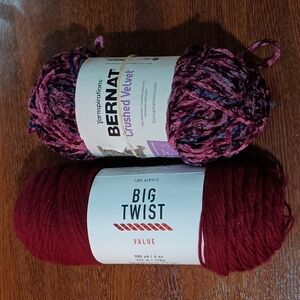New Bernat Yarnspirations Crushed Velvet Yarn & New Big Twist Yarn Bundle k250